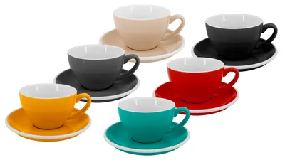 Immagine prodotto di Set da 6 pezzi - Tazza da cappuccino con piattino Roma, 180 ml, mix di colori