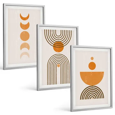 Produktbild von Bilder Set 3-teilig im silbergerahmten Rahmen – Wandbilder 3 Stück – gerahmte Poster für Wohnzimmer, Schlafzimmer und Flur – 40x60 cm – Boho-minimalistische Dekorationen