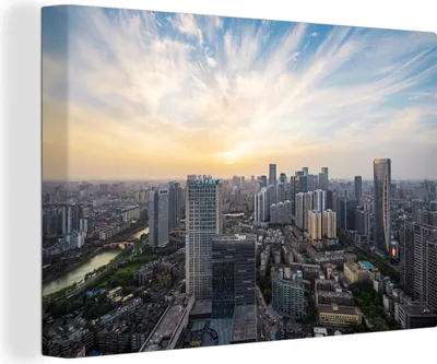Produktbild von OneMillionCanvasses® - Leinwandbilder - 140x90 cm, Wolkenbildung über Chengdu, Wandbilder Kunstdruck Wanddekoration - Foto auf Leinwand - Gemälde auf Holzrahmen
