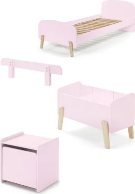 Produktbild von Diese KIDDY-Kombination in Rosa besteht aus einem Bett (90x200) mit Nachttisch, Sicherheitsgitter und Spielzeugkiste.