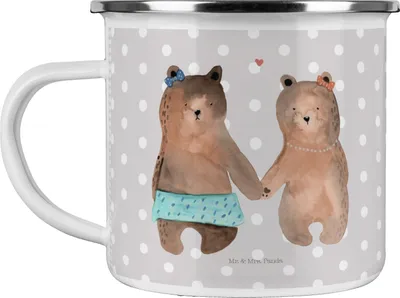 Produktbild von Mr. & Mrs. Panda Teetasse Bär Freundin - Grau Pastell - Geschenk, Pott, Teebecher, Emailletasse, becher emaille, Haferl, Teddy