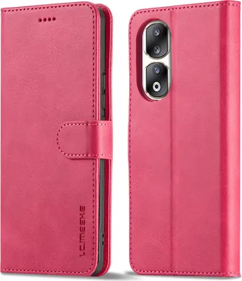 Image de Etui pour Honor 90 Pro étui en cuir avec fermeture magnétique et support, étui de protection Rose chaud