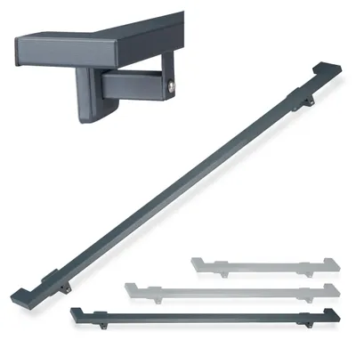 Produktbild von Relaxdays Handlauf eckig, matt, Treppengeländer innen, 200 cm, Treppenhandlauf mit Wandhalterung, modern, anthrazit