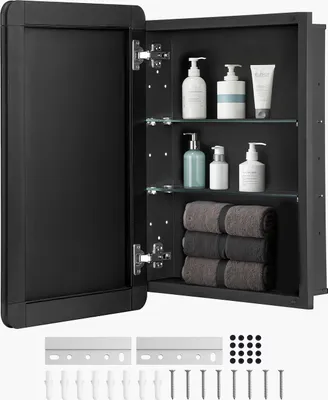 Immagine prodotto di VEVOR Armadietto a specchio Armadietto a specchio per medicinali (406 x 128 x 610 mm) per bagno, da incasso e da parete, telaio in alluminio, mobile da bagno