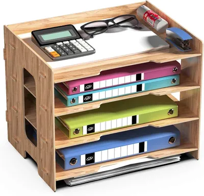 Produktbild von Ablage Schreibtisch-Dokumentenregal aus Holz, Büro-Briefablage, Papierablage A4, Ablagefächer, Papierablage für Papierbriefe