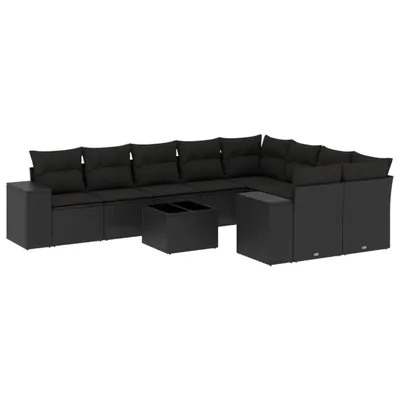 Produktbild von vidaXL 10-tlg. Garten-Sofagarnitur mit Kissen Schwarz Poly Rattan