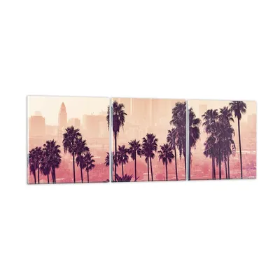 Produktbild von Bilder auf glas - 3 Teile - Elche Angeles Palmen - 90x30cm - Glasbilder - Wandbilder - Bilder - zum Aufhängen bereit - Wanddekoration aus Glas - Glas Bilder - Wandbild auf Glas - GCA90x30-4285
