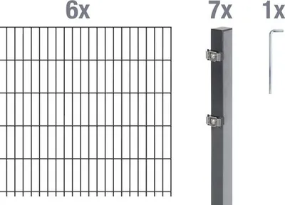 Obrázek produktu pro Plot z dvojitého pletiva Alberts, výška 120 cm, délka 12 m, kompletní plotová souprava k zabetonování, antracit, sloupky 60x40 mm