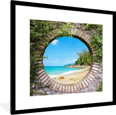 Produktbild von MuchoWow® Gerahmtes Poster Strand - Meer - Aussicht - Sommer 40x40 cm - Poster mit Schwarzem Bilderrahmen Wandposter Rahmen Foto Bilder - Poster - Plakat im Rahmen