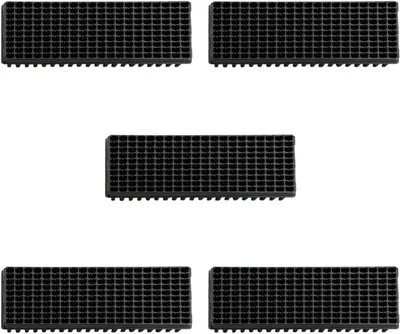 Produktbild von 5 schwarze Anzuchtplatten aus PVC mit 200 Zellen, 120g Gesamtgewicht | Für Hausgarten und Selbstgemachtes, strukturierte Ausführung für professionelle Nutzung