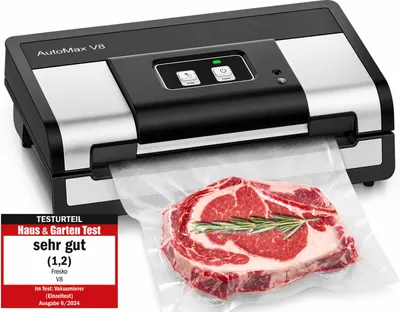 Produktbild von Vakuumierer 140 W mit 18 l/min, vollautomatisch für trockene und feuchte Lebensmittel, Beutelabschneider, Pulse-Funktion, Zubehör, 2 Folienrollen