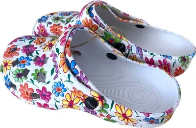 Produktbild von Damen Clogs Blumen » günstige Damenschuhe » Badeschlappen mit Blumenmuster » Sommer Garten Schuhe & Garten Schuhe » Badelatschen mit Riemen und Cut-Outs: Motiv 1 / 40-41 Motiv: Motiv 1 Schuhgröße: 40-41