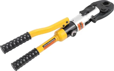 Zdjęcie produktu dla Hydrauliczne szczypce do zaciskania rur – ręczne 10 t – 8 szczęk zaciskowych U i TH 16–32 mm – skok 20 mm – z walizką – żółte