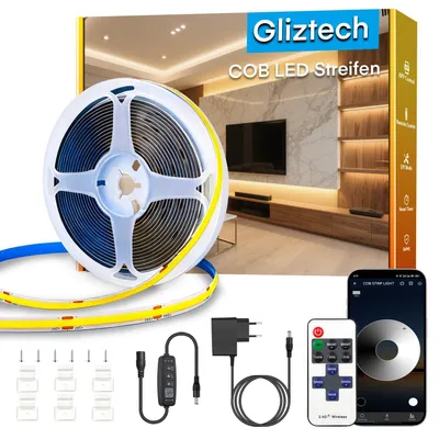 Productafbeelding van Ledstrip, warm wit, COB, 10 m, dimbaar, 2700 K, IRC90+, met app en afstandsbediening