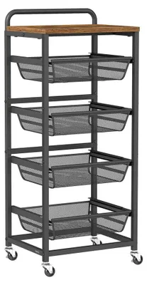 Image de Chariot de service avec étagères – Chariot à snacks – Rangement pour boissons – Bois – 31,7 x 40 x 95 cm