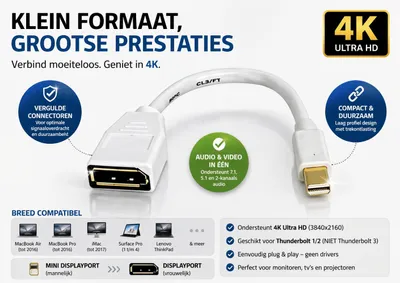 Productafbeelding van DrPhone MP02 Mini DisplayPort (m) naar DisplayPort (v) Adapter – 4K – Universele