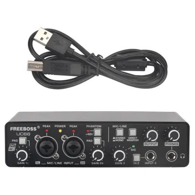 Image de Interface audio FREEBOSS, 3 canaux d'entrée, enregistrement 24 bits 48 kHz, UC66