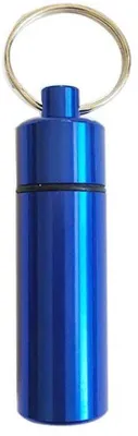 Immagine prodotto di Contenitore per pillole da viaggio – Impermeabile – Realizzato in alluminio – Portachiavi – Design elegante – Dimensioni: 60 x 17 mm