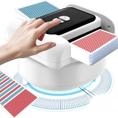 Image de Mélangeur de cartes électrique – Machine à mélanger les cartes – Pour 1 à 2 jeux de cartes – Rechargeable (2000 mAh) – Fonctionnement silencieux – Fonctionnement électrique et manuel – Idéal pour le poker, le jeu de l'UNO et le blackjack