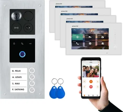 Produktbild von BALTER ERA IP Unterputz Silber 4x7" Weiß mit Fingerprint Video Türsprechanlage Set 4 Teilnehmer