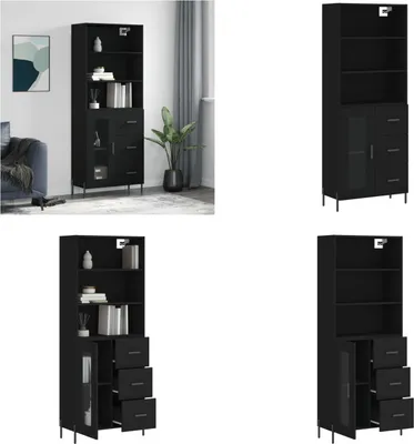 Produktbild von vidaXL Highboard Schwarz 69,5x34x180 cm Holzwerkstoff - Highboard - Highboards - Sideboard - Schrank