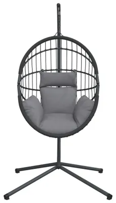 Immagine prodotto di Sedia a dondolo sospesa - Design a forma di uovo, grigia - Realizzata in rattan e acciaio - Adatta per interni ed esterni - Comoda poltrona a dondolo