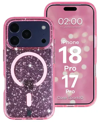 Produktbild von Glitzer Hülle mit Magnetring für iPhone 18 Pro / 17 Pro, Bizon Case SparklO, Transparent-Rosa mit Glitzer