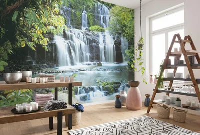 Produktbild von Komar Fototapete - Pura Kaunui Falls - Größe: 368 x 254 cm (Breite x Höhe), Schlafzimmer, Wohnzimmer, Tapete