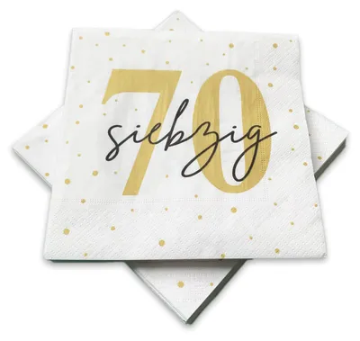Produktbild von Servietten 70. Geburtstag 33x33 cm - Weiß, Gold, Schwarz, Feier, Dekoration
