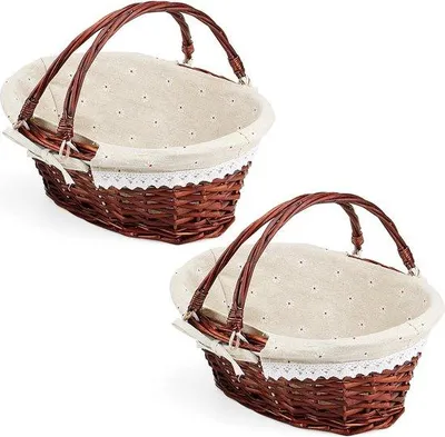 Produktbild von Famanu Picknickkorb Ovale Rieten Mand mit Abnehmbarer Stoffeinlage - Brauner Weidenkorb - 30 x 23 x 12 cm