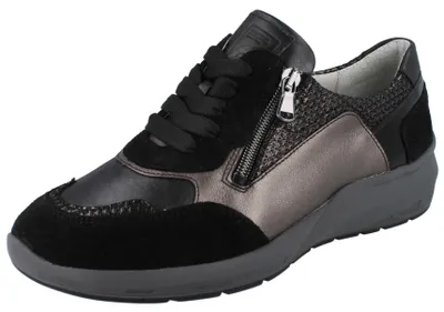 Produktbild von WALDLÄUFER M-Tonia Damen Schnürschuhe schwarz grau Lederkombination - Größe: UK 6