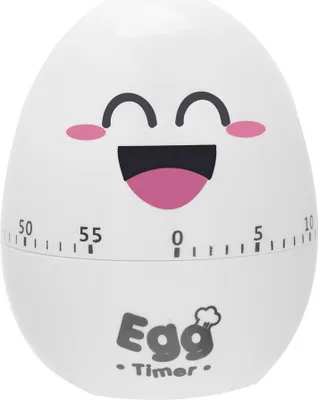 Produktbild von Weißer, niedlicher Eier-Timer aus Kunststoff mit Cartoon-Motiv, manuelle Funktion, 55 Minuten, mechanischer Alarm