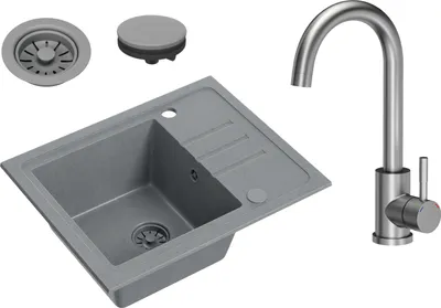 A kitchen sink and faucet set displayed against a white background.