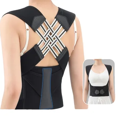 Image de Correctif de posture, matière élastique respirante, soutien réglable, noir-d, S
