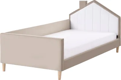 Zdjęcie produktu dla BELIANI Łóżko beżowoszare z białym welurowe tapicerowane 90 x 200 cm ze stelażem nowoczesne do sypialni pokoju dziecięcego