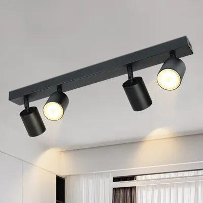 Obrázek produktu pro ZMH LED stropní světlo černé stropní reflektor: GU10 stropní svítidlo bodovky 4 plameny 330° otočné stropní bodovky moderní svítidlo do chodby bez žárovek