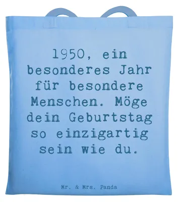 Produktbild von Mr. & Mrs. Panda Shopping Tasche Spruch 1950 Geburtstag - Sky Blue - Geschenk, Happy Birthday, Uni, Tote Bag, Stoffbeutel, Jutebeutel, Geburtstagsgeschenk, Glückwunsch