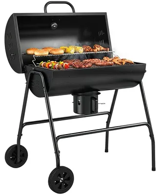 Produktbild von Holzkohlegrill aus Metall BBQ Smoker mit Deckel Thermometer Räder Grillwagen 95x71,5x102 cm Schwarz