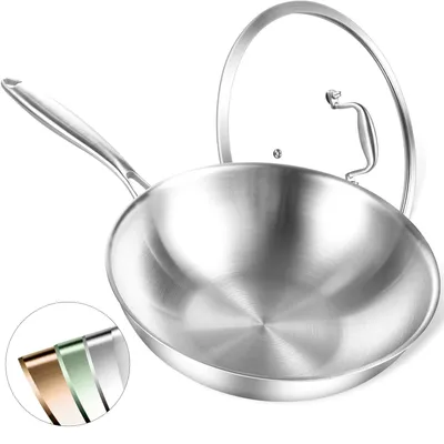 Produktbild von 33 cm Edelstahl-Wokpfanne mit einhandbedienbarem Griff