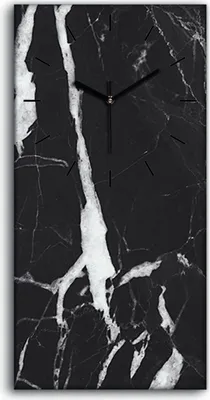 Produktbild von Leinwand Wanduhr Wandkunst Uhr Geräuschlos 30x60 Struktur aus schwarzem Marmor - schwarze Hände