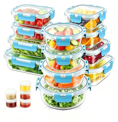 Image de Solidchoice - Ensemble de 34 pièces en verre, boîtes de conservation hermétiques pour aliments et repas, compatibles avec le micro-ondes, le four et le lave-vaisselle