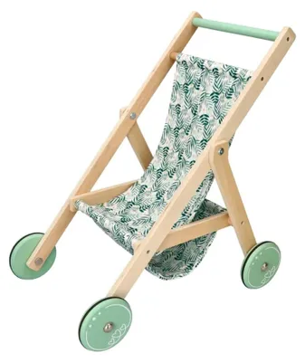 Produktbild von Adam Toys Holz-Puppenwagen – Lauflernwagen 50×29,5×45 cm (Birkenholz, Mint-Design, Gummireifen, Stoffsitz mit Stauraum) – ab 12 Monaten, CE & EN-71
