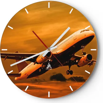 Produktbild von Wanduhr - Rund - Glasuhr - Passagier Flugzeug Flugzeug Flügel - 40x40cm - Schleichendes Uhrwerk - Lautlos - zum Aufhängen bereit - Dekoration Modern - Wanddekoration aus Glas - C3AR40x40-0368