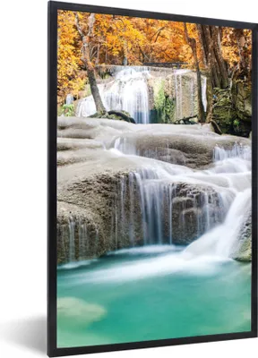 Produktbild von MuchoWow® Gerahmtes Poster Wald - Wasserfall - Herbst 60x90 cm - Poster mit Schwarzem Bilderrahmen Wandposter Rahmen Foto Bilder - Kunst