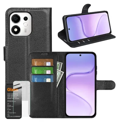 Productafbeelding van Beschermhoes + 9H beschermglas voor de Honor 600 Smart 5G, opklapbare hoes met portemonnaie en hardglas