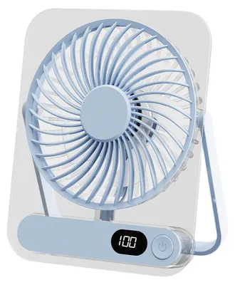 Produktbild von ZELURXX Ultraleichter faltbarer Mini USB Tischventilator, kartenflach, 5 Stufen, leise, Touch, Akku, Display, Blau