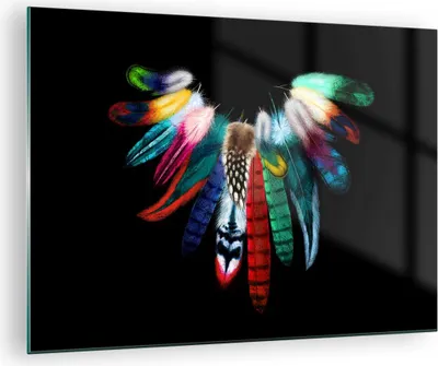Produktbild von Bilder auf glas - Vogel Feder Farbe Komposition - 70x50cm - Glasbilder - Wandbilder - Kunstdruck - zum Aufhängen bereit - Wanddekoration aus Glas - Glas Bilder - Wandbild auf Glas - GAA70x50-2932