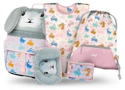 Produktbild von Baagl Schulranzen Mädchen Set 5 Teilig Ergonomischer Schulrucksack - Bunny