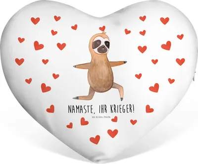 Produktbild von Mr. & Mrs. Panda Dekokissen Faultier Yoga - Weiß - Geschenk, Entspannung, Yogaübungen, Kuschelkissen, Herzkissen, Sofakissen, Namaste, dekoartikel, faul, Partnerkissen