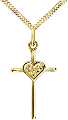 Produktbild von Goldkreuz Kreuzanhänger 333 Gold 8 Karat mit Herz + Zikonia Steine - Damenschmuck Mit Kette  - Kettenlänge 40 cm.